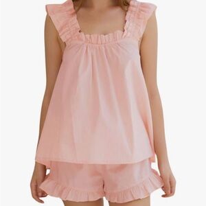 Pink Ruffle Tank Top and Shorts Set
